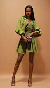 GG4125 Olive Smocked Woven Mini Dress